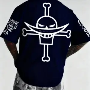 T-Shirt One Piece - L'Équipage de Barbe Blanche "Jolly Roger" & Citation Bleu Marine