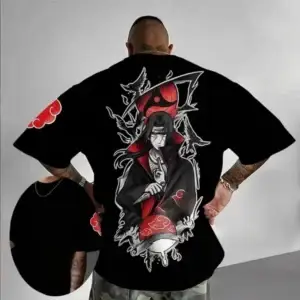T-Shirt Streetwear Naruto - Itachi Uchiha "Akatsuki Crows" & Sharingan Noir