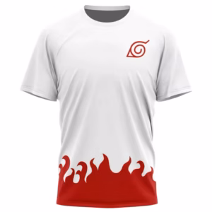 T-shirt Naruto - Minato Namikaze Édition Konoha Blanc et Rouge