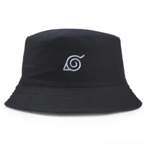 Bob Naruto Konoha noir avec symboles du village caché de la feuille