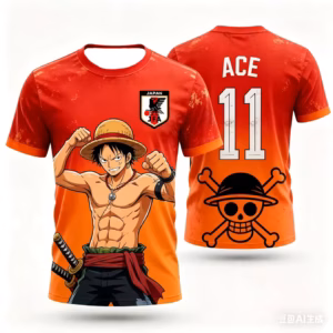 Maillot de foot One Piece Luffy Ace orange vue de face