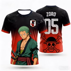 Maillot de foot Roronoa Zoro numéro 05 noir et rouge One Piece