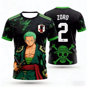 Maillot de foot vert Zoro numéro 2 One Piece pour fan d'anime
