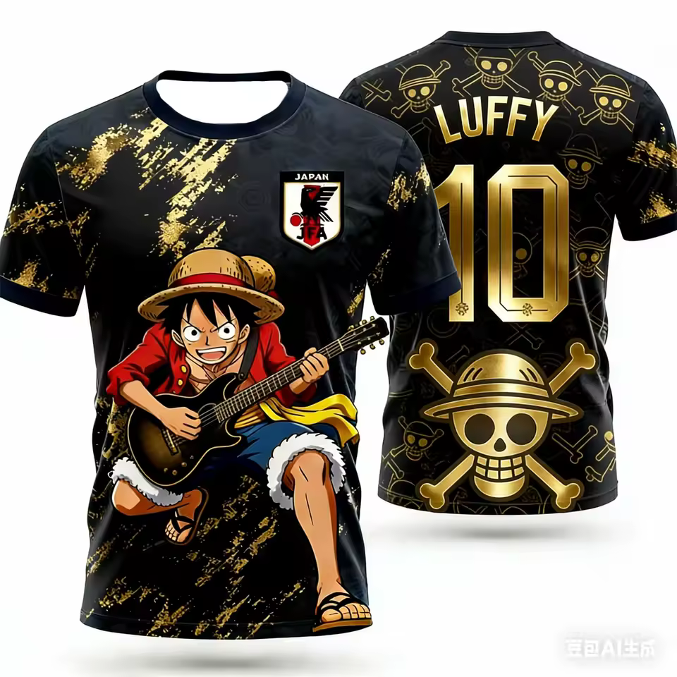 Maillot football Luffy One piece guitare Noir et or