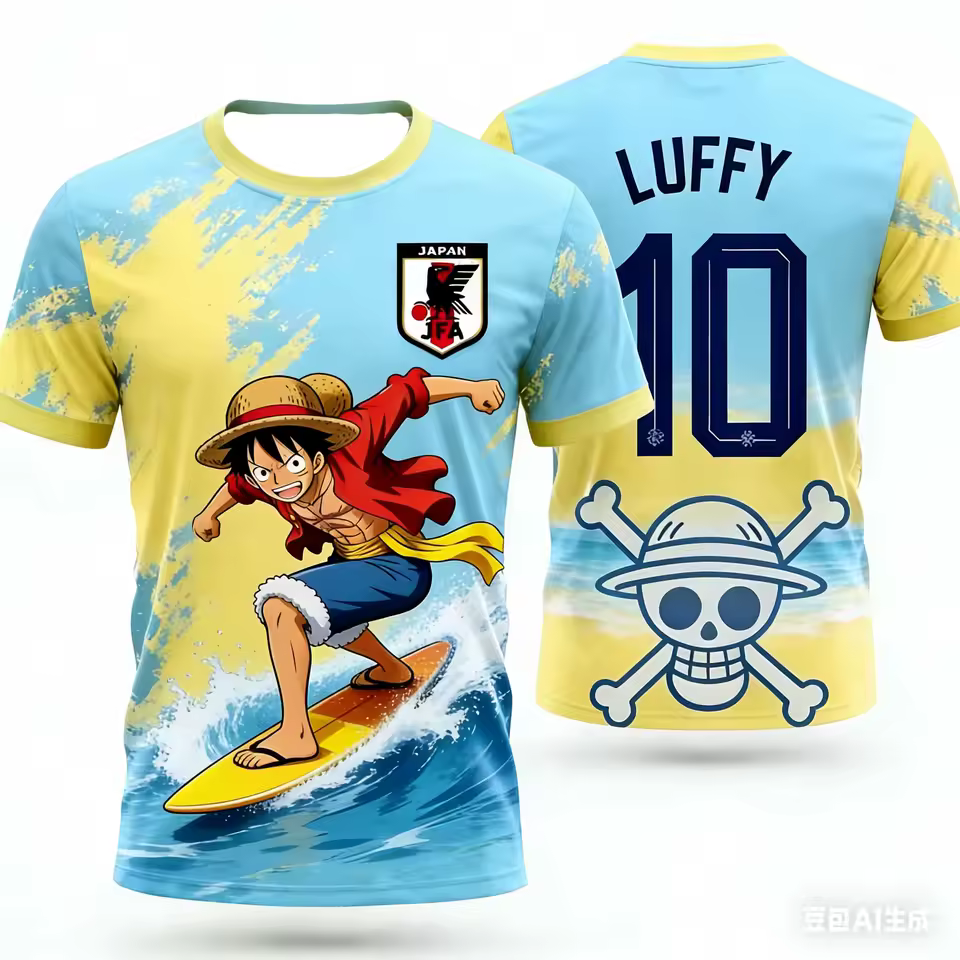 Maillot football Luffy Surf Bleu et Jaune One Piece