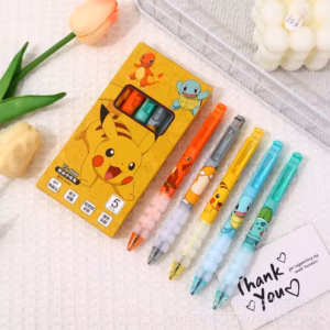 Pack de 5 stylos gel Pokémon Pikachu Carapuce Bulbizarre Salamèche Psykokwak