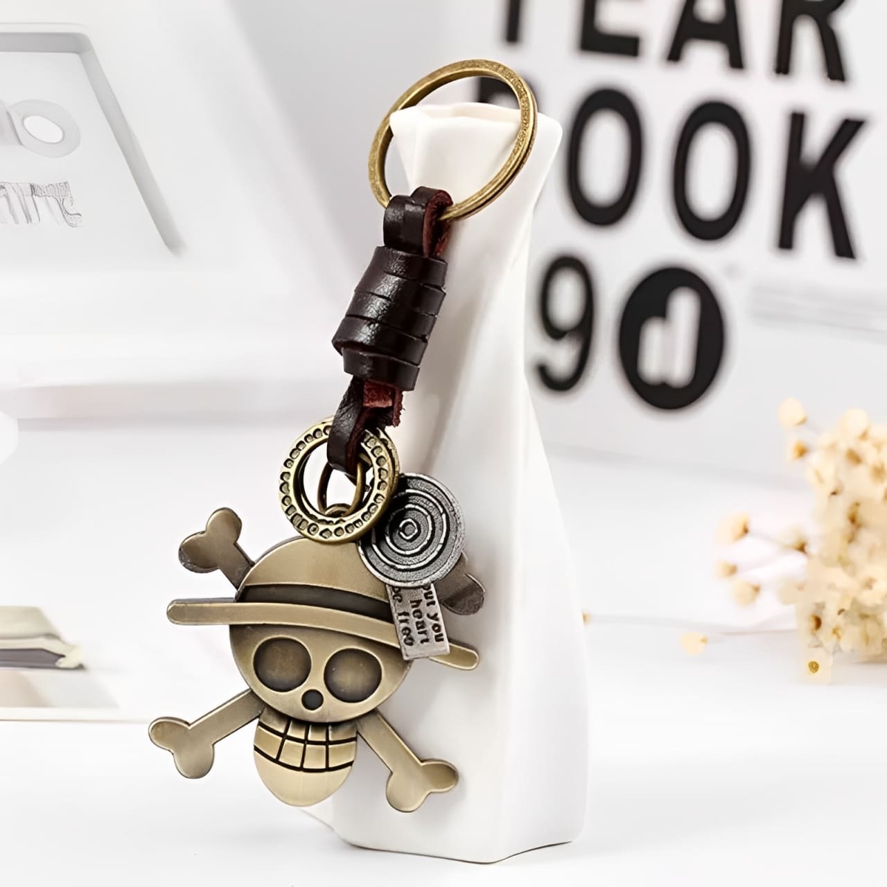 Porte-clés en cuir et acier inoxydable One Piece