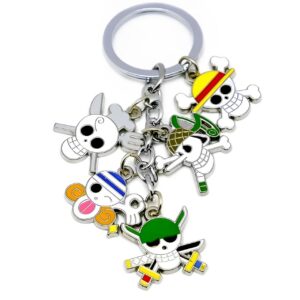 Porte-clés One Piece Five Jolly Roger avec les symboles de Luffy, Zoro, Sanji, Nami et Usopp - vue 2