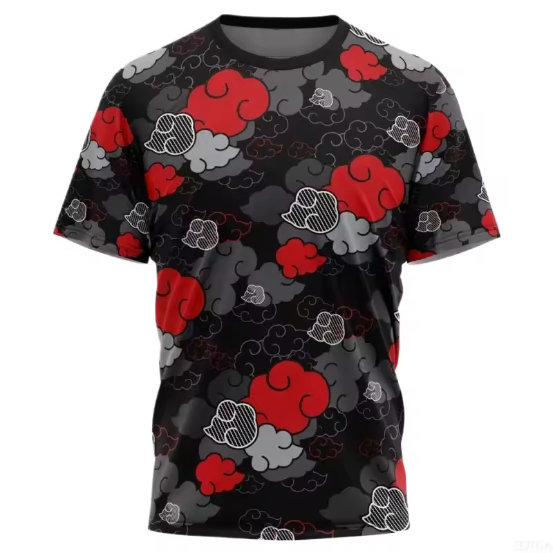 T-shirt Akatsuki noir et rouge multi nuage inspiré de l'univers Naruto