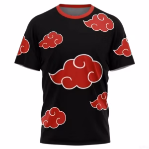 T-shirt Akatsuki nuage noir et rouge pour fan de manga