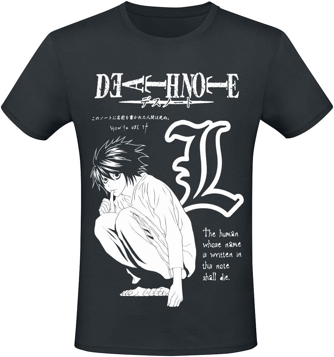 T-shirt noir Death Note pour homme vue de face