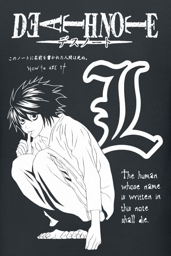 T-shirt noir Death Note pour homme vue de face - vue 2