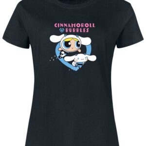 T-shirt noir Hello Kitty x Les Super Nanas avec Cinnamoroll et Bulle