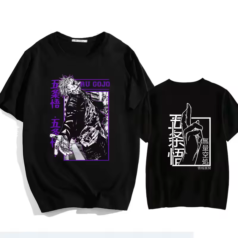 T-shirt noir et violet Jujutsu Kaisen avec Satoru Gojo