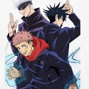 T-shirt blanc Jujutsu Kaisen motif Trio avec Yuji, Megumi et Nobara - vue 2