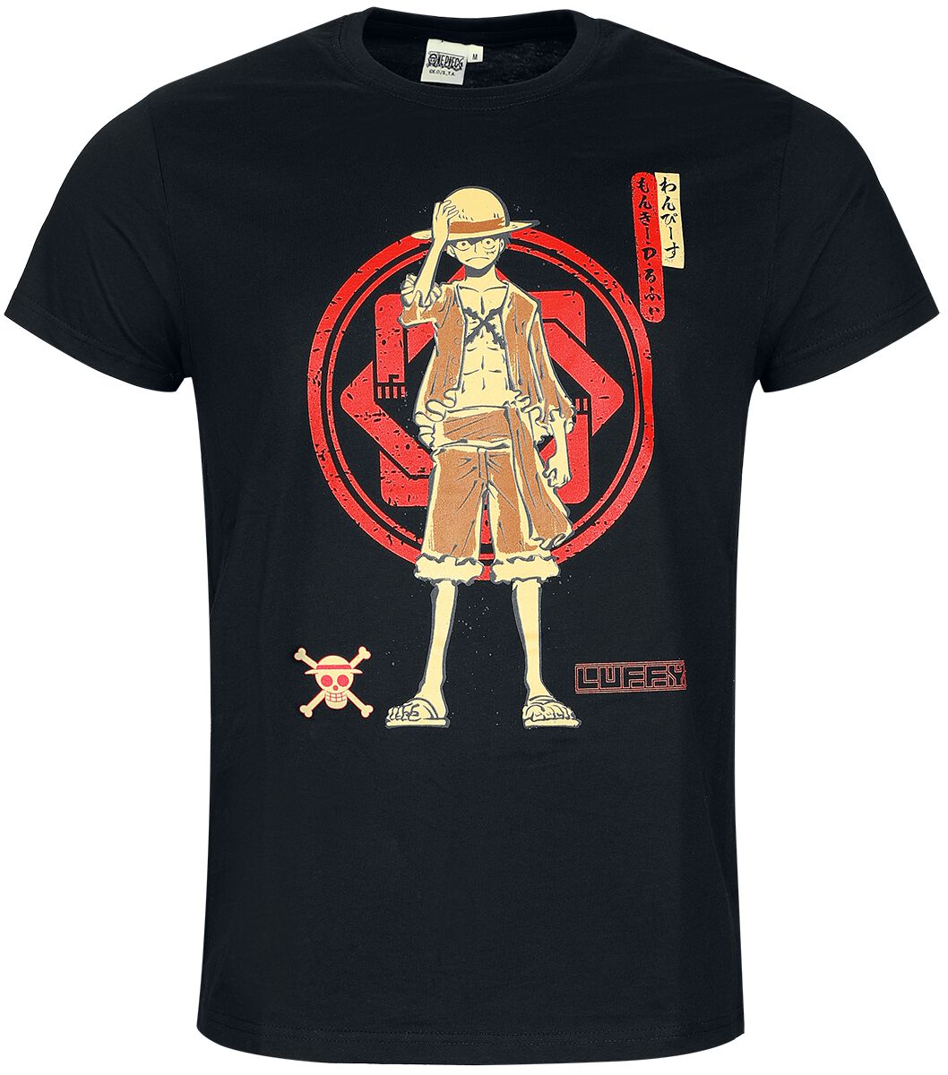 T-shirt noir Monkey D. Luffy One Piece de face