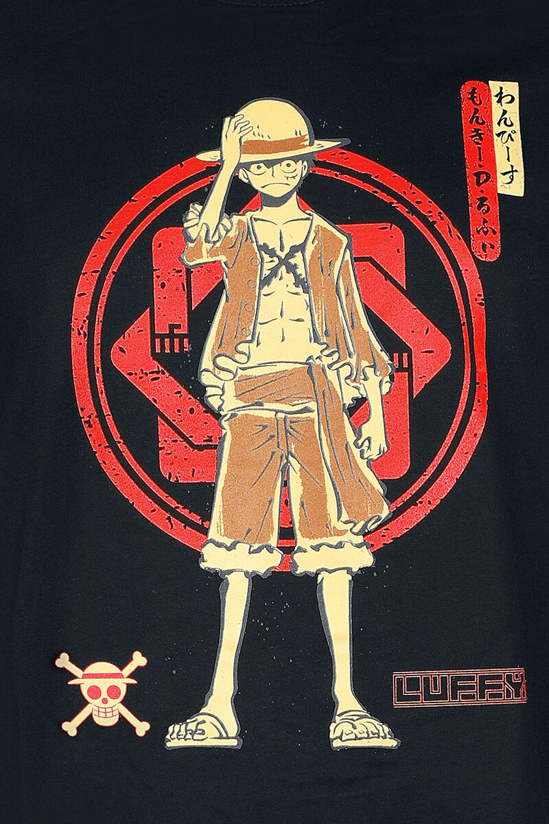 T-shirt noir Monkey D. Luffy One Piece de face - vue 2