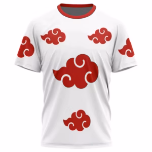 T-shirt Naruto Akatsuki grand nuage rouge et col rouge