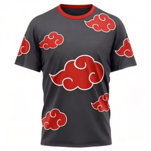 T-shirt Naruto Akatsuki nuage gris et rouge pour fan de manga