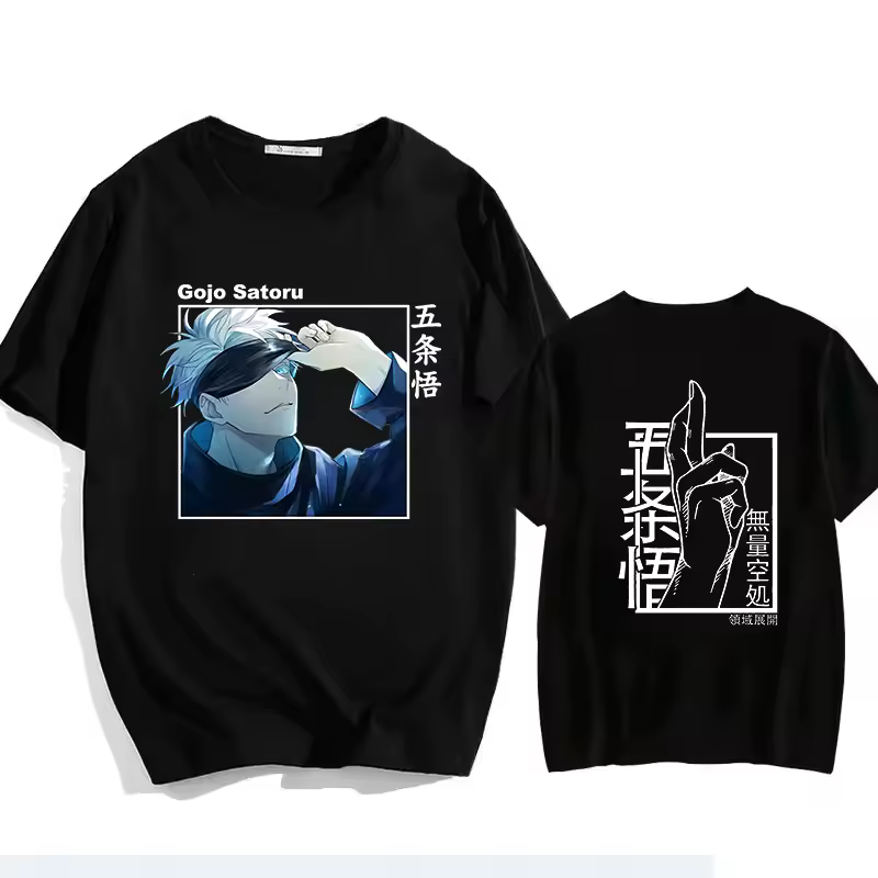 T-shirt noir Satoru Gojo avec bandeau Jujutsu Kaisen