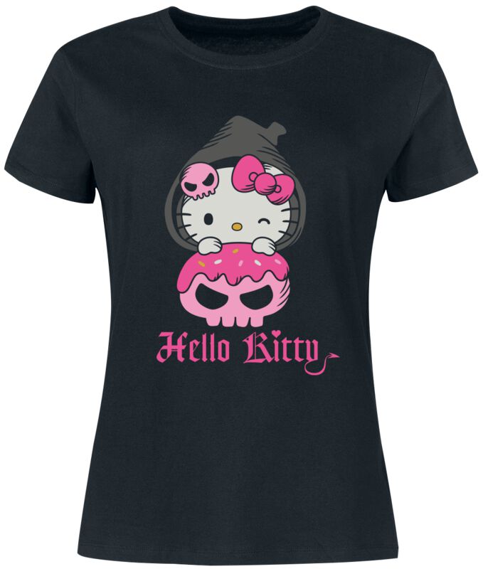 T-shirt noir Hello Kitty manches courtes vue principale
