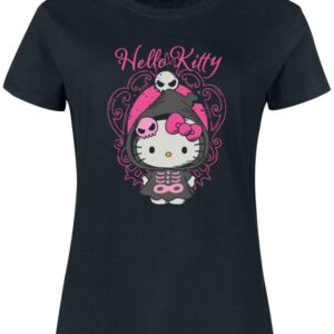 T-shirt noir Hello Kitty manches courtes vue de face