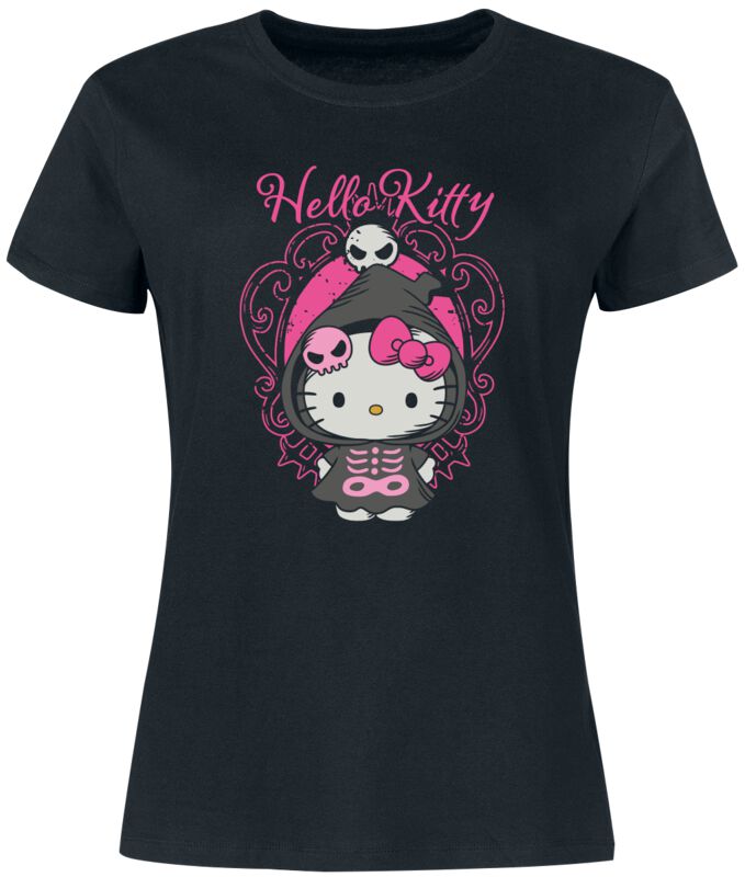 T-shirt noir Hello Kitty manches courtes vue de face