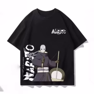 T-shirt noir homme masqué avec guitare de combat inspiré de Naruto