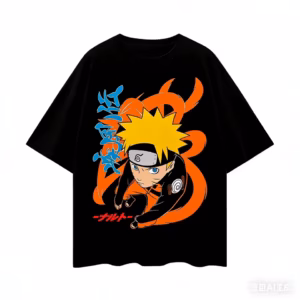 T-shirt noir Naruto écriture japonaise style streetwear anime