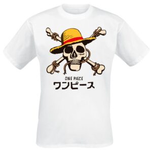 T-shirt blanc One Piece motif crâne vue de face