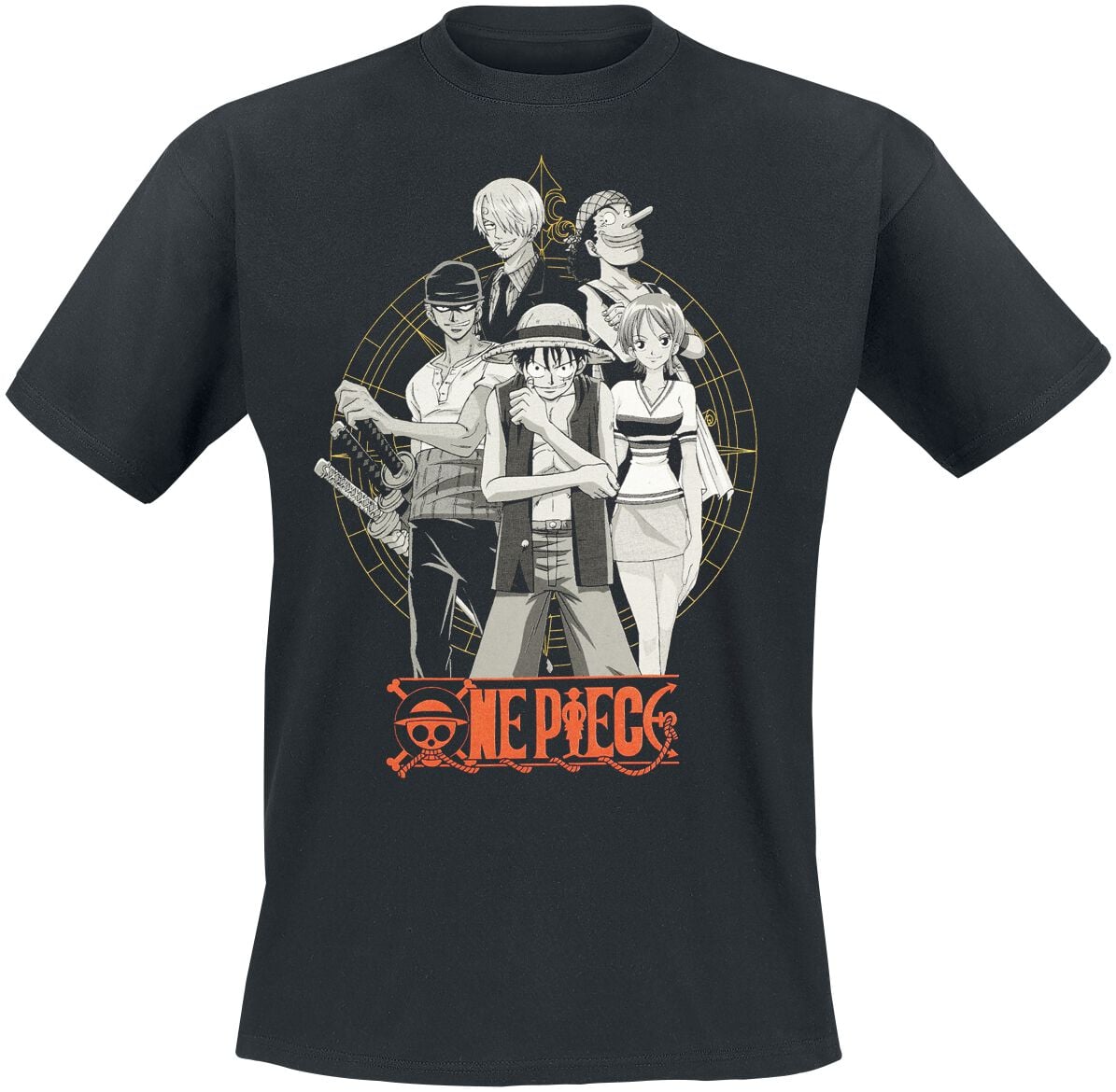 T-shirt noir One Piece motif groupe menant l'équipage