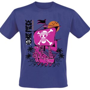 T-Shirt One Piece He's a Pirate bleu vue de face