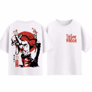 T-shirt blanc et rouge One Piece Luffy Gear 5