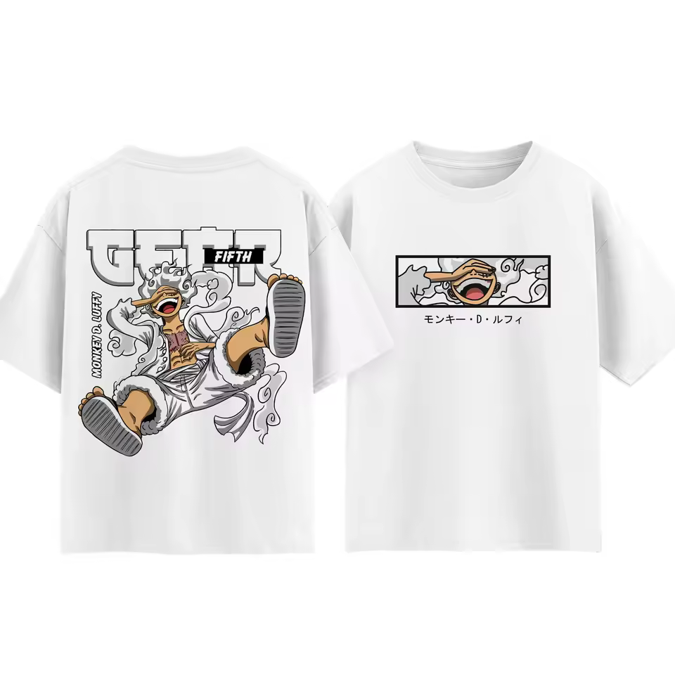 T-shirt blanc et rouge One Piece Luffy Gear 5 - vue 2