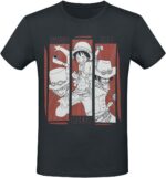 T-Shirt noir One Piece avec motif Luffy, Sabo et Ace