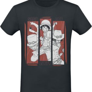 T-Shirt noir One Piece avec motif Luffy, Sabo et Ace