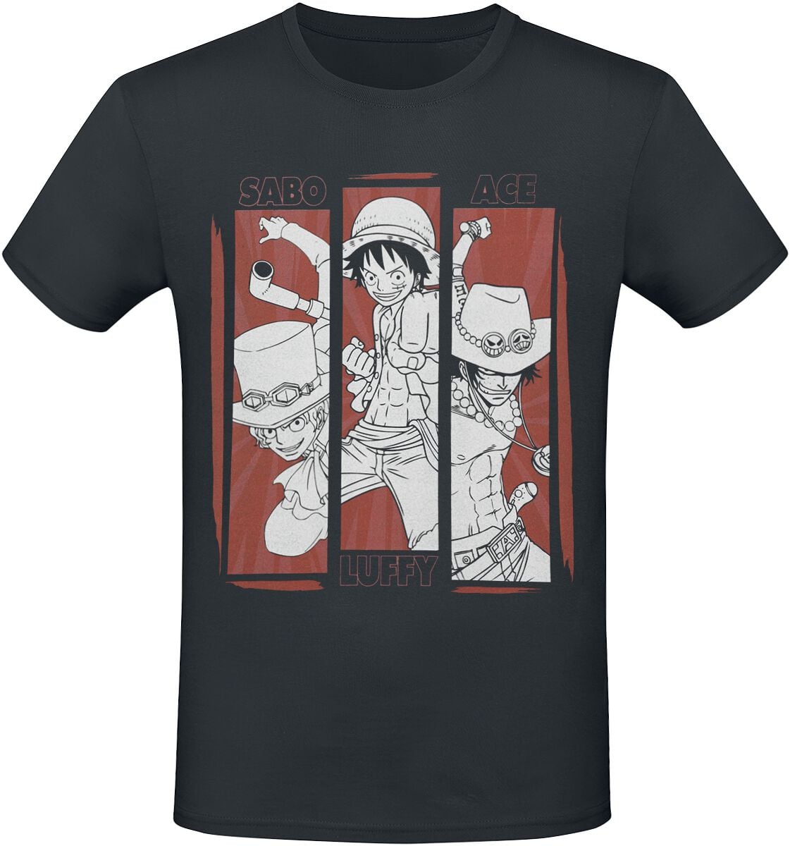 T-Shirt noir One Piece avec motif Luffy, Sabo et Ace