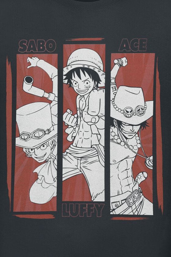 T-Shirt noir One Piece avec motif Luffy, Sabo et Ace - vue 2