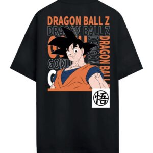T-shirt oversize noir Son Goku Dragon Ball Z vue de face - vue 2