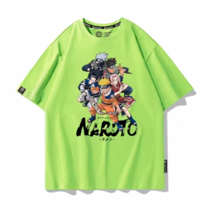 T-shirt vert Naruto Sakura Kakashi Sasuke Iruka position defense