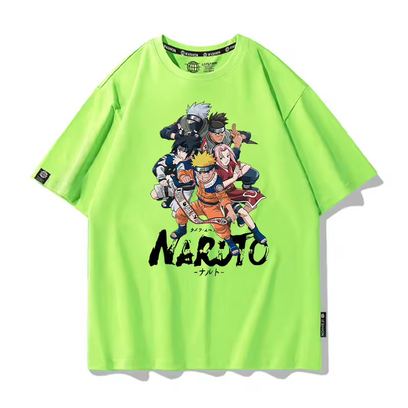 T-shirt vert Naruto Sakura Kakashi Sasuke Iruka position defense