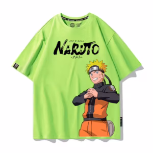 T-shirt vert Naruto prêt à combattre en tenue orange