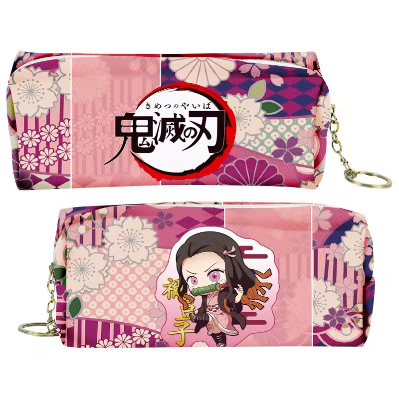 Trousse à crayons Demon Slayer rose style anime